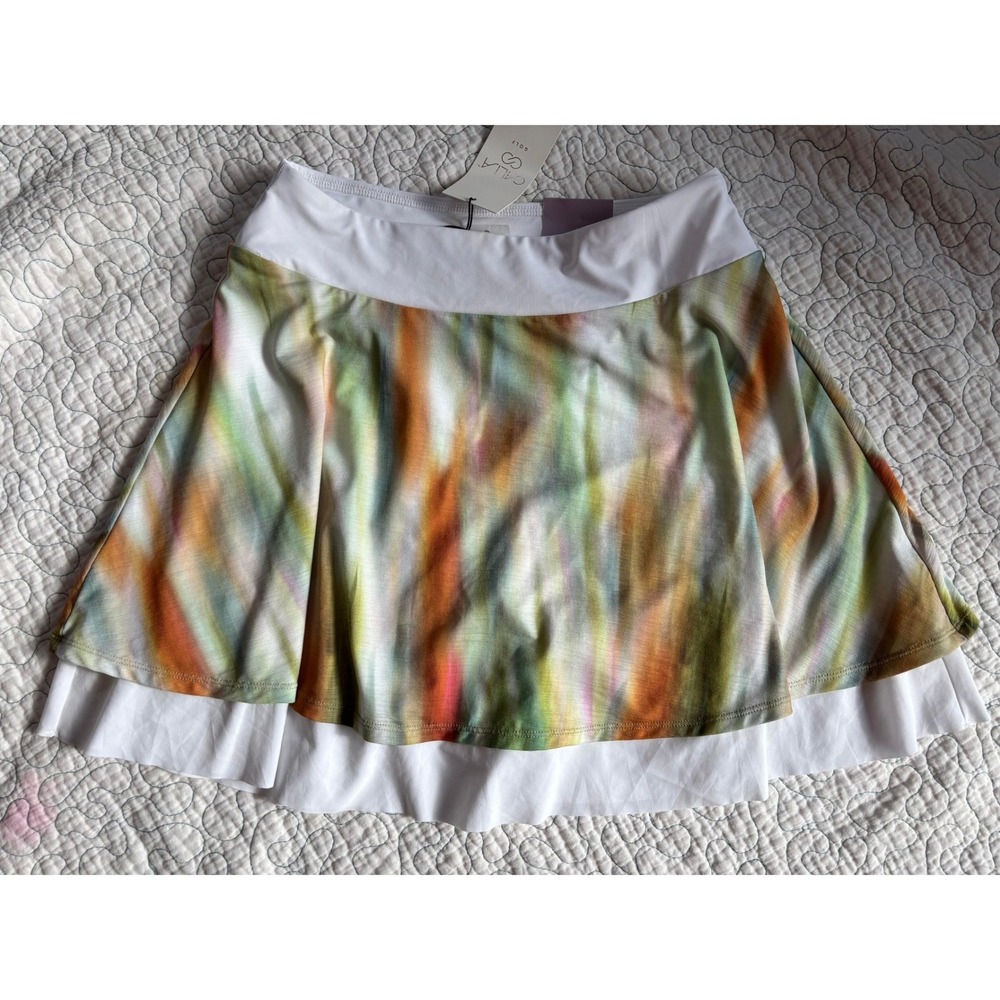 Calia Golf Womens Double Layer Mesh‎ Skort Abstract Watercolor Print White Small